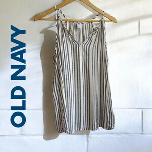 Old Navy White, Black, & Yellow Striped V-Neck Tank Top, M